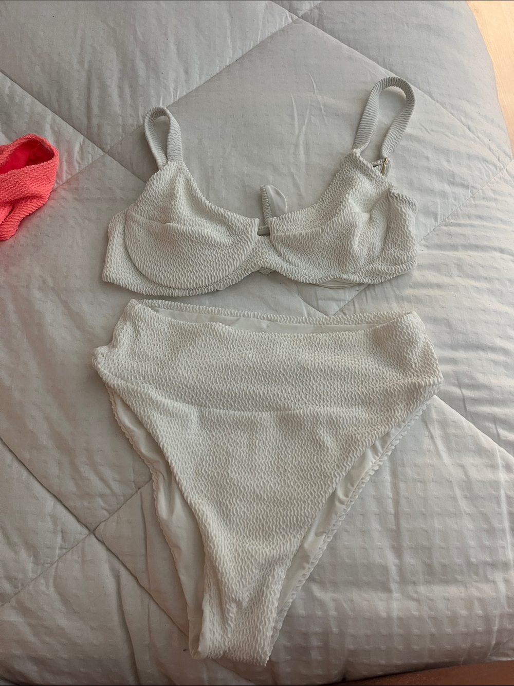 White Textured High-Waist Bikini Set - Women Intimates & Sleepwear